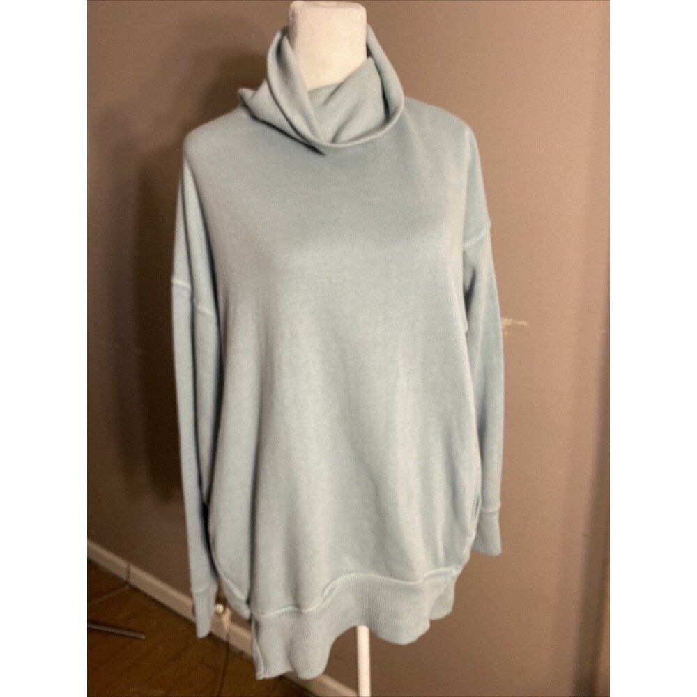 Aerie Sz S Oversized Pale Blue Sweatshirt Turtleneck Boxy Long Pockets Cozy